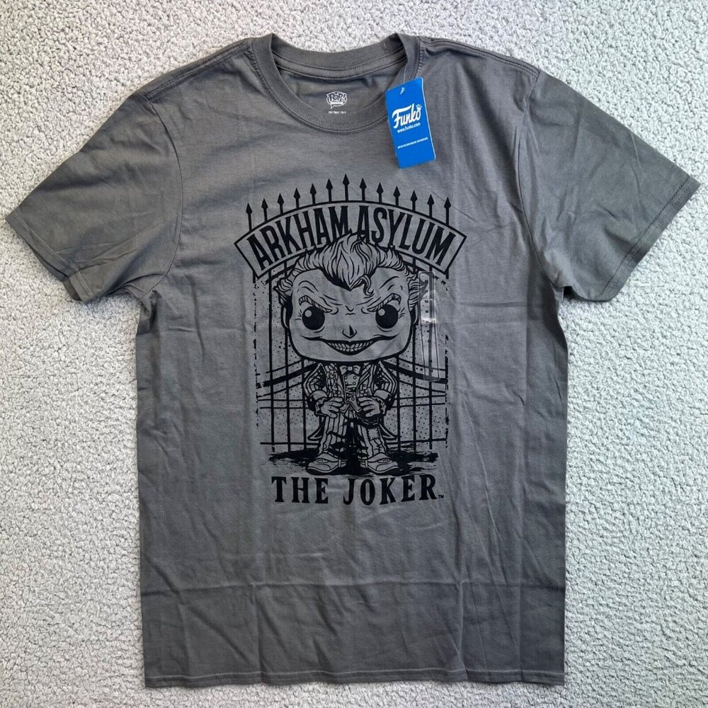 FUNKO POP BATMAN ARKHAM ASYLUM GRAY JOKER LARGE T-SHIRT Sz Med GREY‎